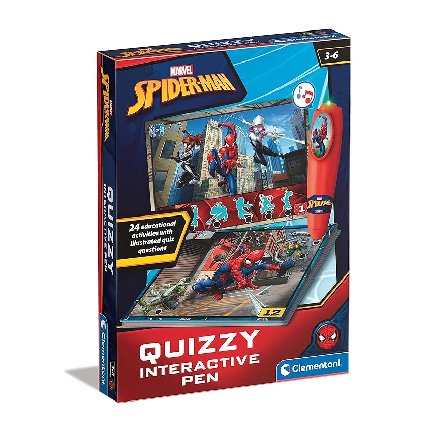 Clementoni - 16452 - Sapientino Quizzy Marvel Spiderman - Schede Educative e Penna Interattiva Clementoni - 16452 - Sapientino Quizzy Marvel Spiderman - Schede Educative e Penna Interattiva