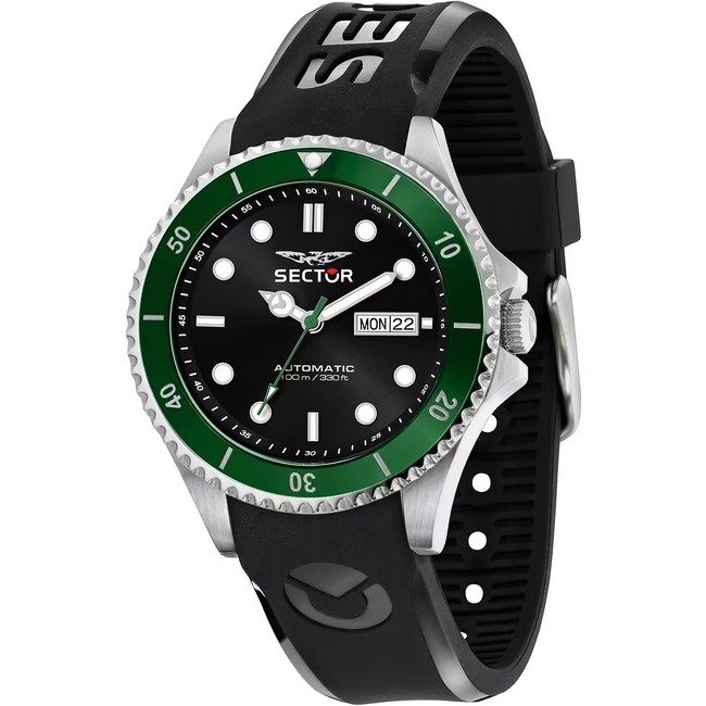 Orologio Automatico Uomo SECTOR 230 R3221161004 Silicone Nero Verde Sub 100mt
