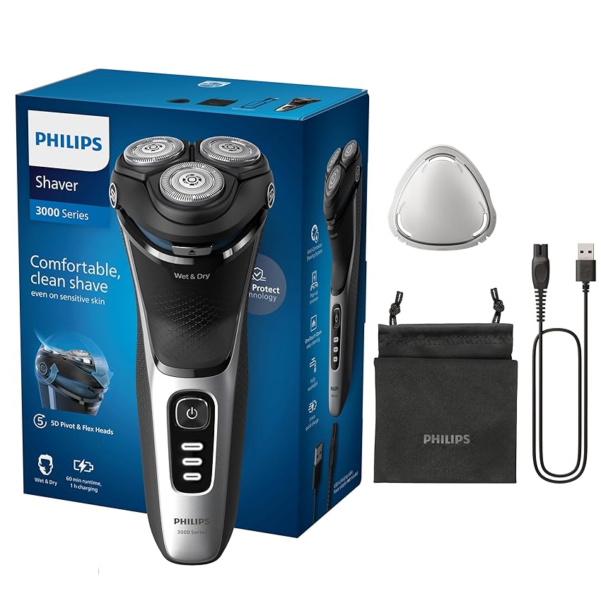 Philips rasoio elettrico serie 3000 - Rasoio elettrico Wet & Dry per uomo con tecnologia SkinProtect Philips rasoio elettrico serie 3000 - Rasoio elettrico Wet & Dry per uomo con tecnologia SkinProtect