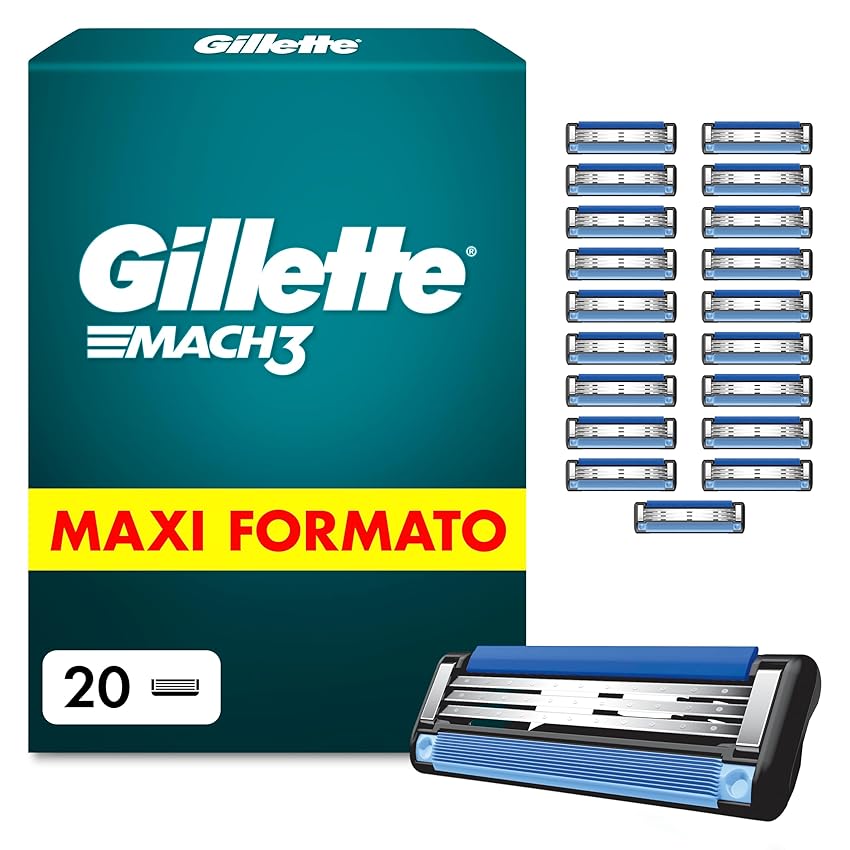 Gillette Mach3 Base 20 Lamette di Ricambio per Rasoio Barba Manuale