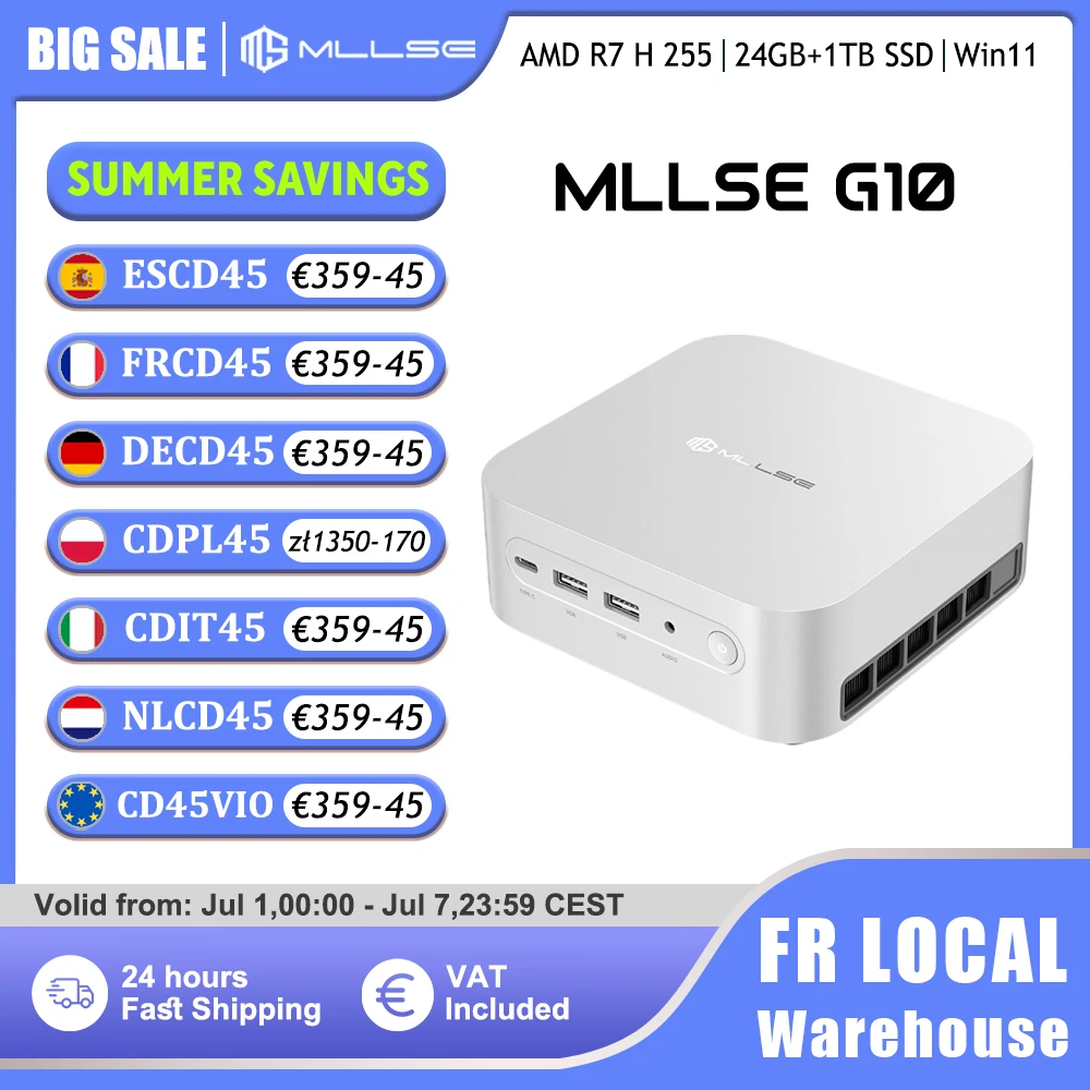 Mini PC Mllse G10 Nuovo AMD Ryzen 7 H 255 24GB RAM DDR5 1TB SSD Wi
