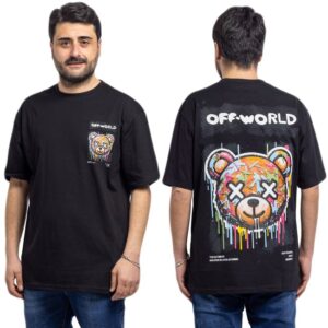 Shirt Uomo Stampa Orsetto Maglia Mezza Manica Corta 100% Cotone Maglietta VEQUE