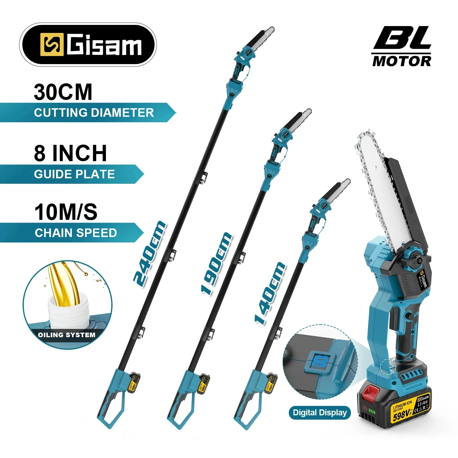 Gami 8 Pollici Brushless Telescopico Palo Motosega Elettrica Branello Alto Sega Giardino