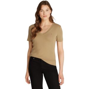Tommy Hilfiger Donna T-Shirt Maniche Corte New Slim Cody con Scollo a V