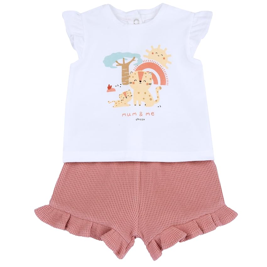Chicco Completo con T-shirt e Pantaloncini Bimba 0-24 in morbido tessuto