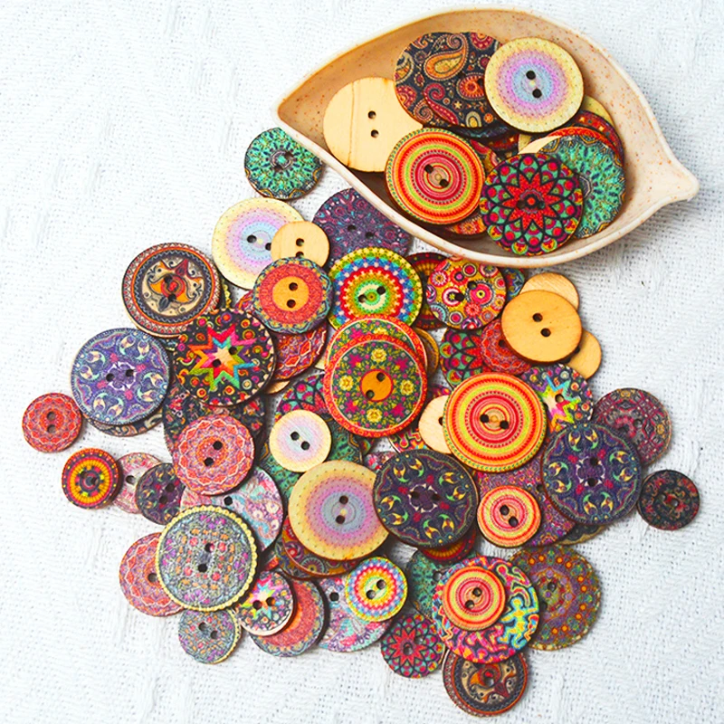 50 pezzi bottoni in legno retrò 2 fori lavoro manuale cucito scrapbook abbigliamento
