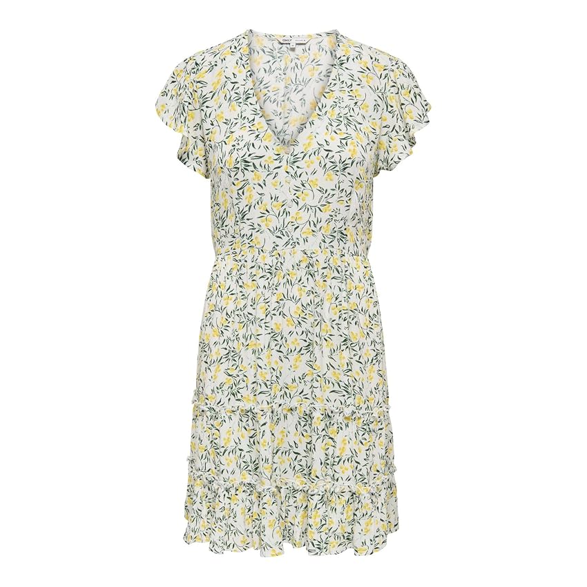 Only Onlclaudette Life SS Dress Wvn Noos Mini Abito con Scollo A V E Volant per Uso Quotidiano