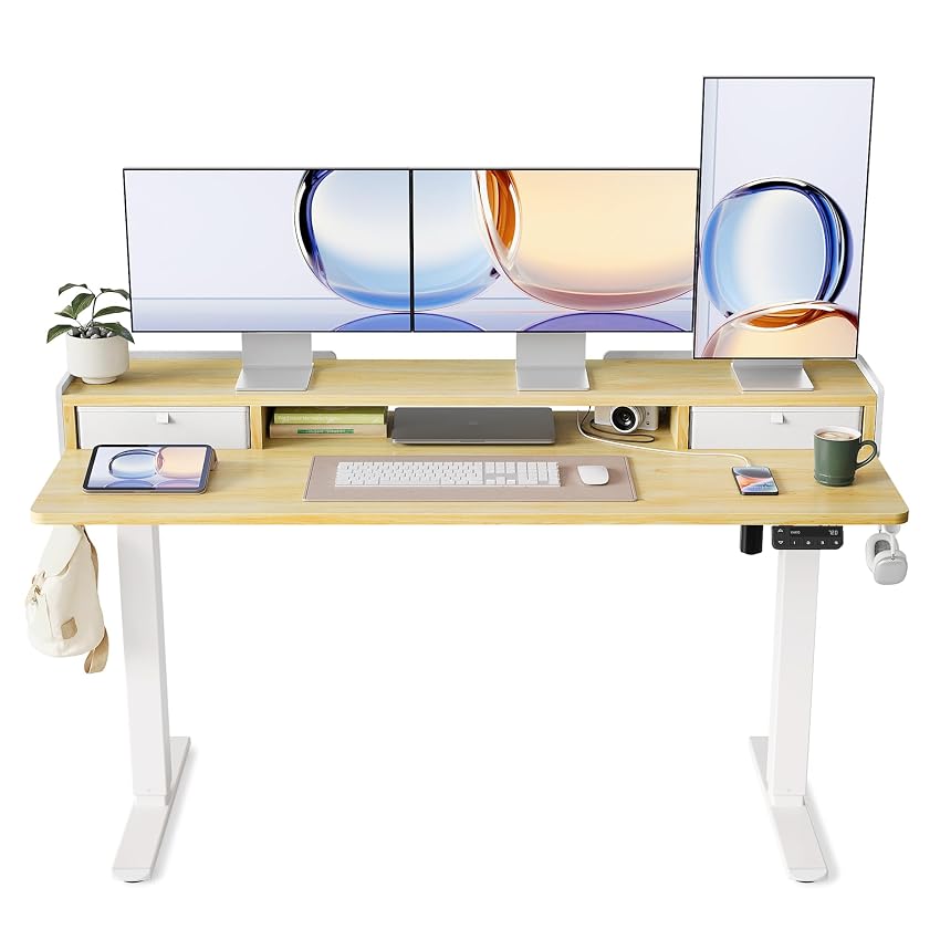 YIHAYO Scrivania regolabile in altezza con cassetti e supporto per monitor YIHAYO Scrivania regolabile in altezza con cassetti e supporto per monitor