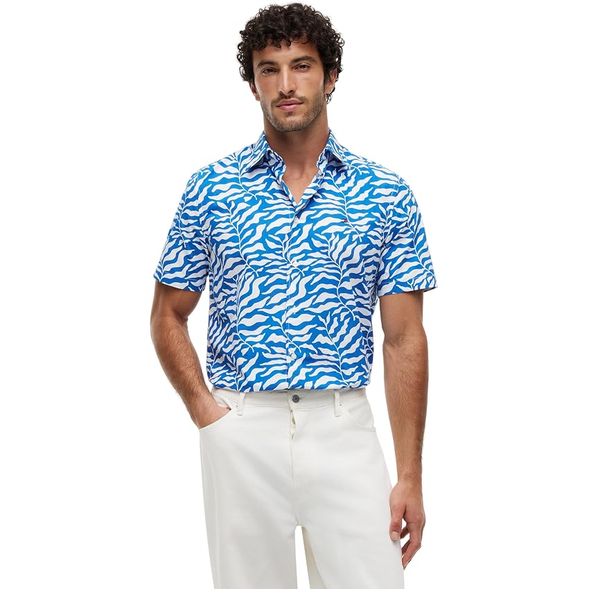 Tommy Hilfiger Uomo Camicia Papertouch Palm Shirt con Stampa Foglie di Palma