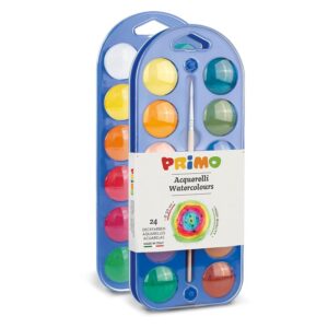 PRIMO - Acquerelli per Bambini Artisti con 24 Colori &Oslash;30 mm + 1 Pennello Acquerello per Dipingere