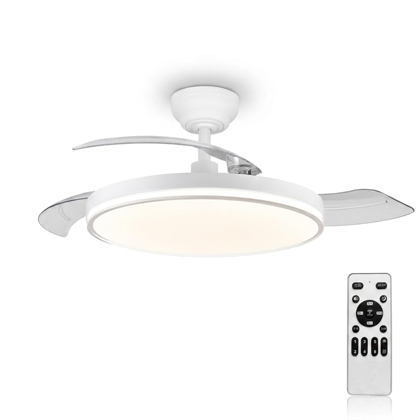 MARSI Ventilatore da Soffitto con Luce e Pale Retrattili 106cm