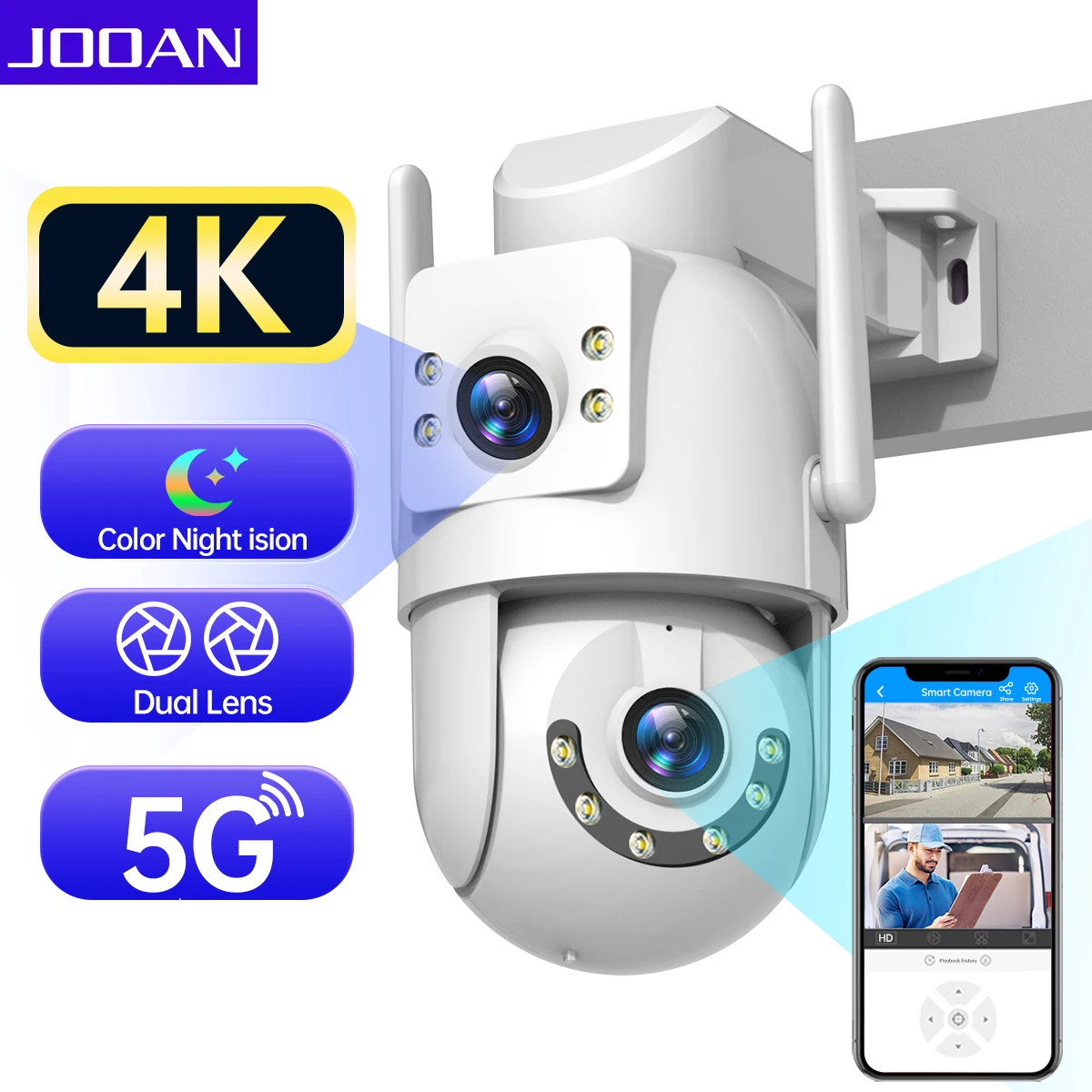 Jooan 4K 8MP HD Wifi PTZ Telecamera Esterna 5G Wifi Dual Lens Telecamere IP di Sicurezza