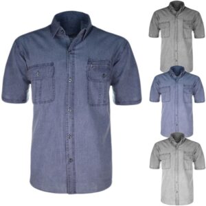 Set 4 Pezzi Camicia Uomo Cotone Mezza ManicaTaschino Comoda Regular Fit VEQUE