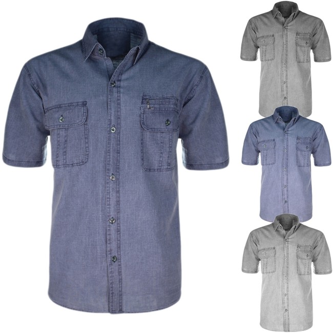 Set 4 Pezzi Camicia Uomo Cotone Mezza ManicaTaschino Comoda Regular Fit VEQUE