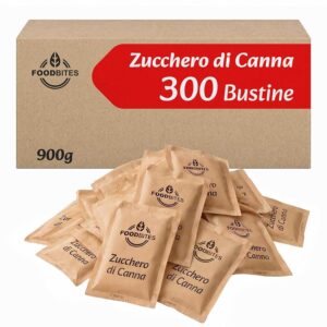 Food Bites Zucchero di Canna 300 Bustine Monodose da 3g per Caffè