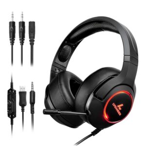 LYCANDER Cuffie da gioco con microfono e luce LED