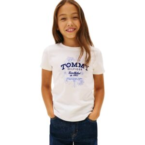 Tommy Hilfiger Bambina T-Shirt Maniche Corte Flower con Logo a Fiori