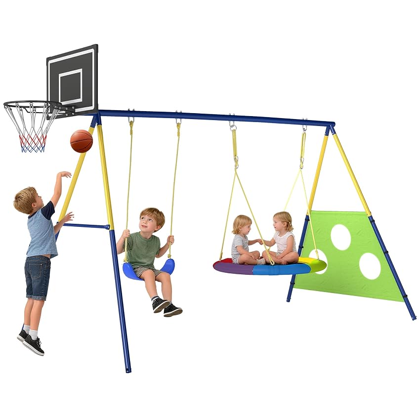 AIYAPLAY Set Altalena da Giardino Bambini 3-8 Anni 4 in 1 288x160x220 cm