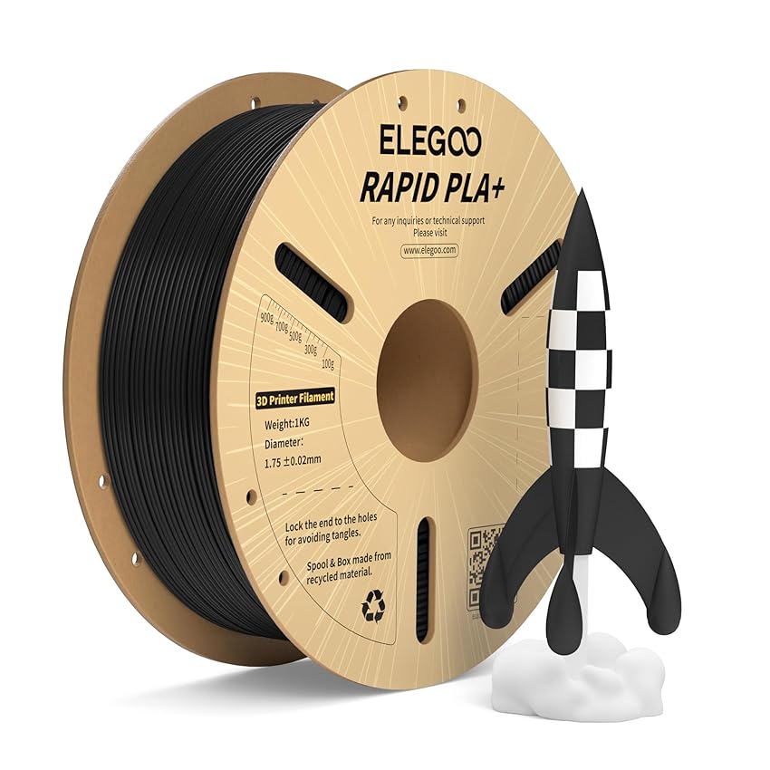 ELEGOO Rapido Filamento PLA+ 1.75mm Nero 1KG ELEGOO Rapido Filamento PLA+ 1.75mm Nero 1KG