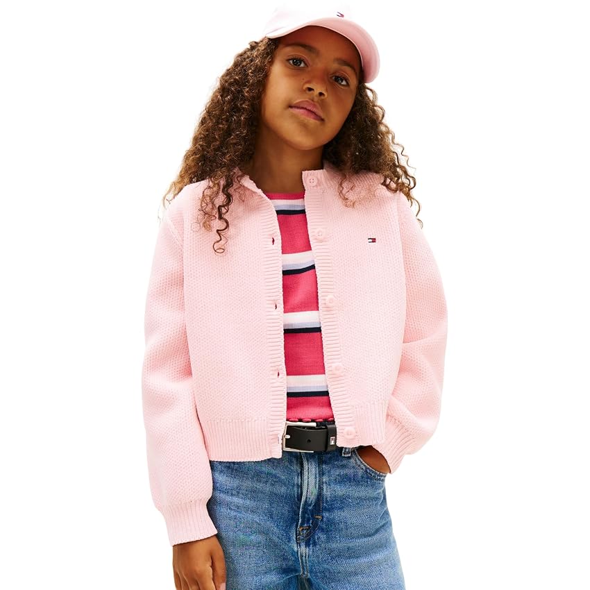Tommy Hilfiger Bambina Giacca in Maglia Cardigan Chenille con Chiusura a Bottoni
