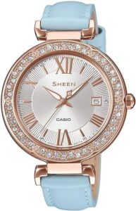 Casio Sheen SHE-4057PGL-7BUER Orologio Donna Cristalli Swarovski Cinturino Pelle