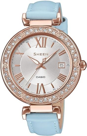 Casio Sheen SHE-4057PGL-7BUER Orologio Donna Cristalli Swarovski Cinturino Pelle