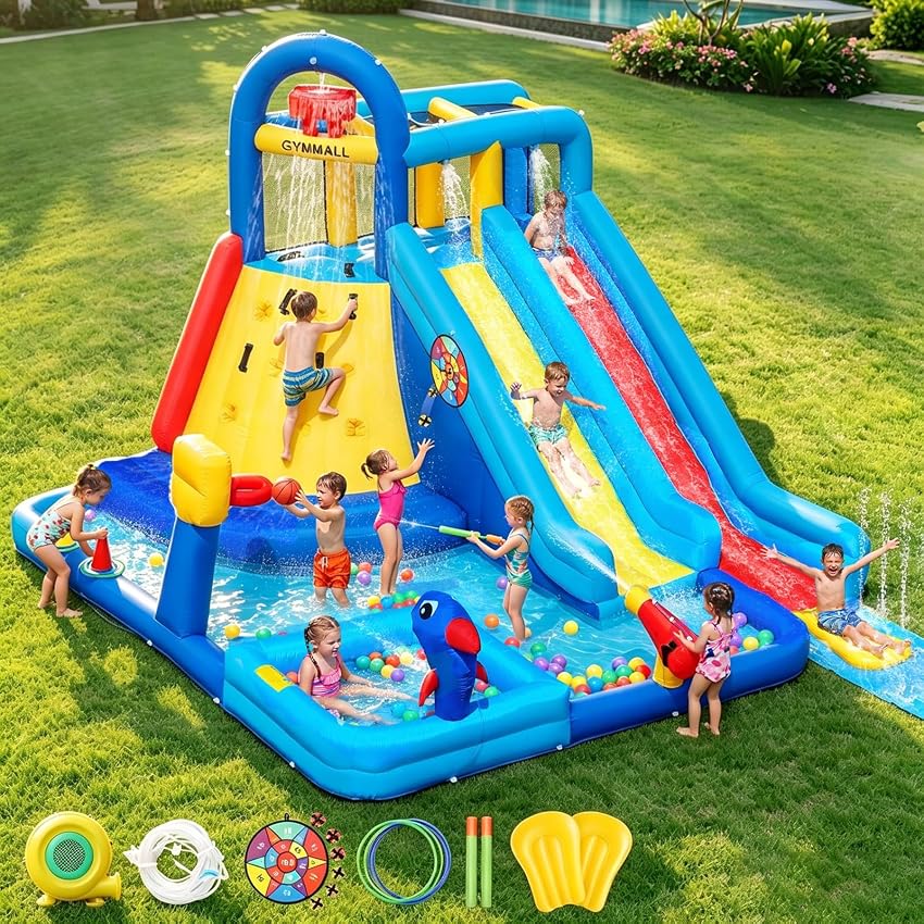 GYMMAL Castello Gonfiabile per Bambini con Parete d'Arrampicata