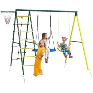 Outsunny Set Altalene da Giardino per Bambini con Scaletta 3-8 Anni