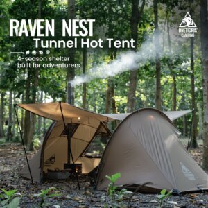 Tenda calda OneTigris Raven Nest Tunnel Tenda da campeggio per 2 persone con stufa