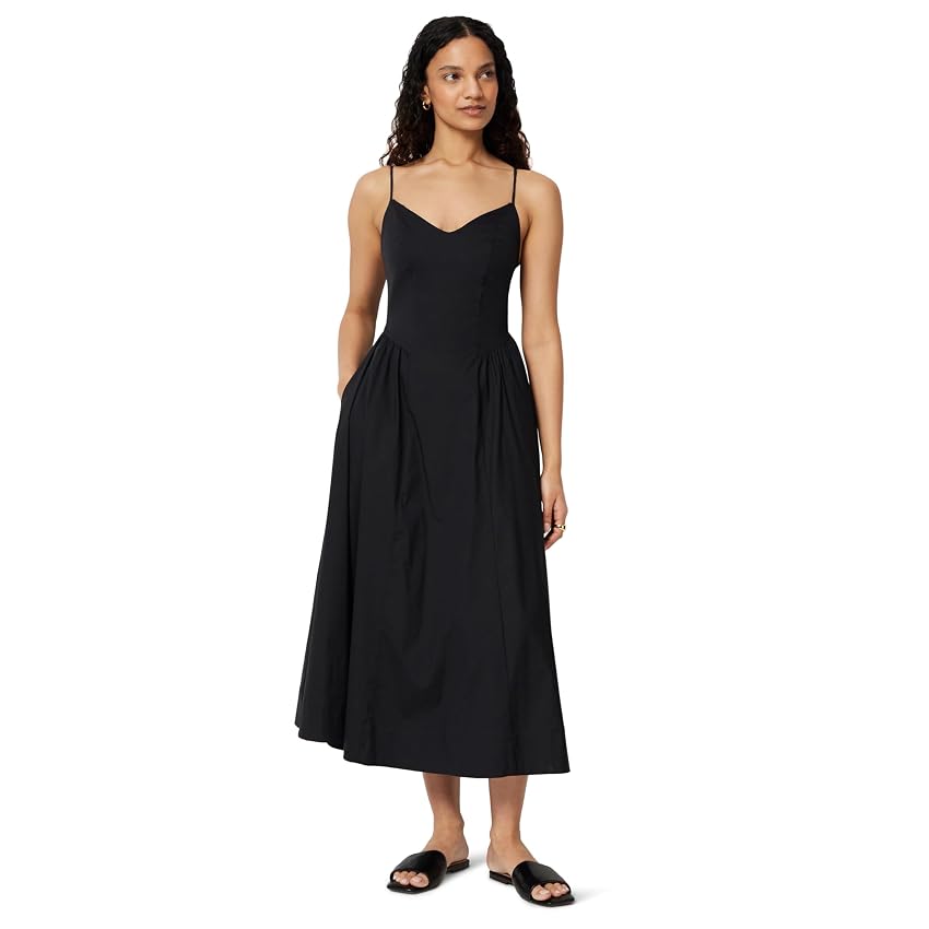 Amazon Essentials Abito Midi Fit & Flare in Popeline di Cotone con Spalline Sottili Donna