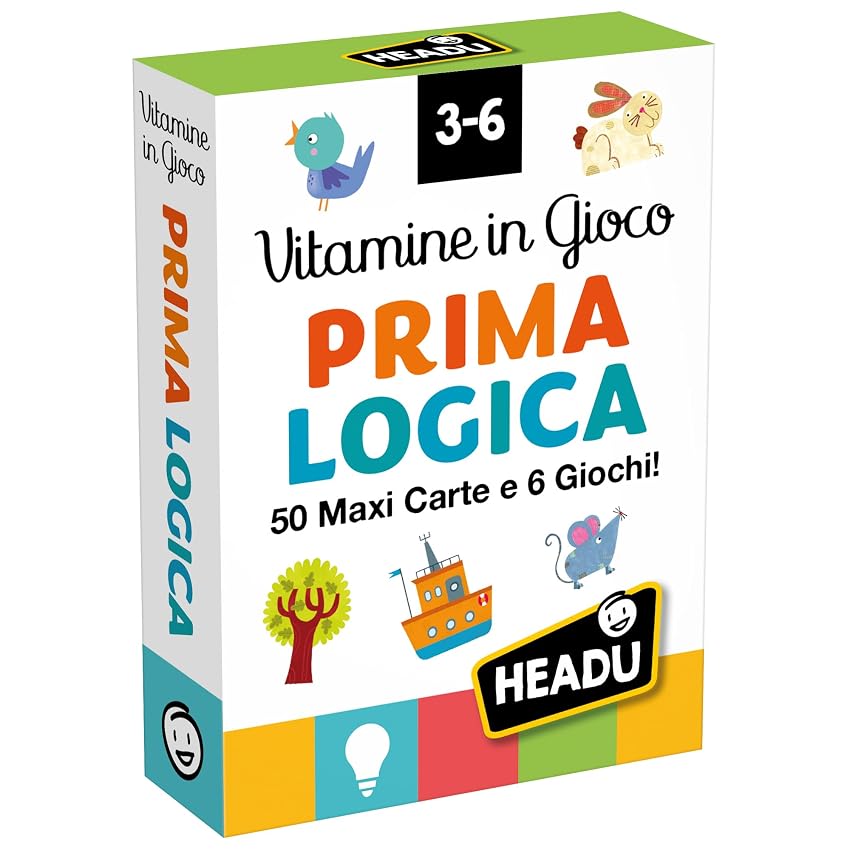 HEADU - Carte Vitamine in Gioco Prima Logica - 50 Maxi Cards e 6 Giochi Educativi