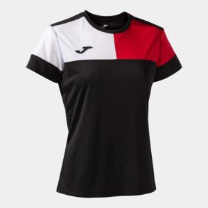 Joma Maglia a Manica Corta Donna Crew V Nero Rosso Bianco