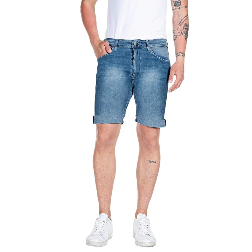 Replay Pantaloncini Jeans da Uomo con Elasticizzato Replay Pantaloncini Jeans da Uomo con Elasticizzato
