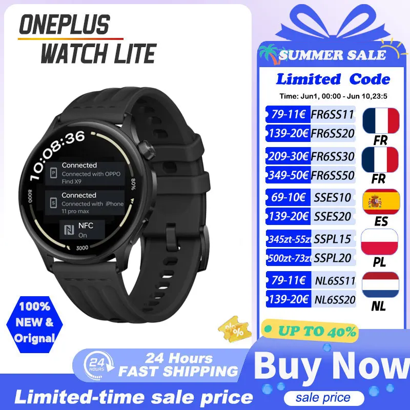 Anteprima mondiale OnePlus Watch Lite Smart Watch Versione globale Fino a 10 giorni