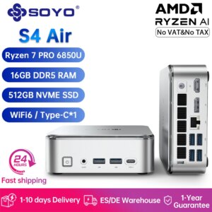 SOYO S4 Air Mini PC Gaming Ryzen 7 PRO 6850U 16GB DDR5 512GB PCle SSD Win11 Supporta