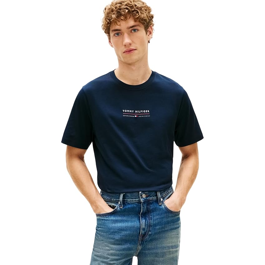 Tommy Hilfiger Uomo T-Shirt Maniche Corte Brand Love Lockup in Cotone