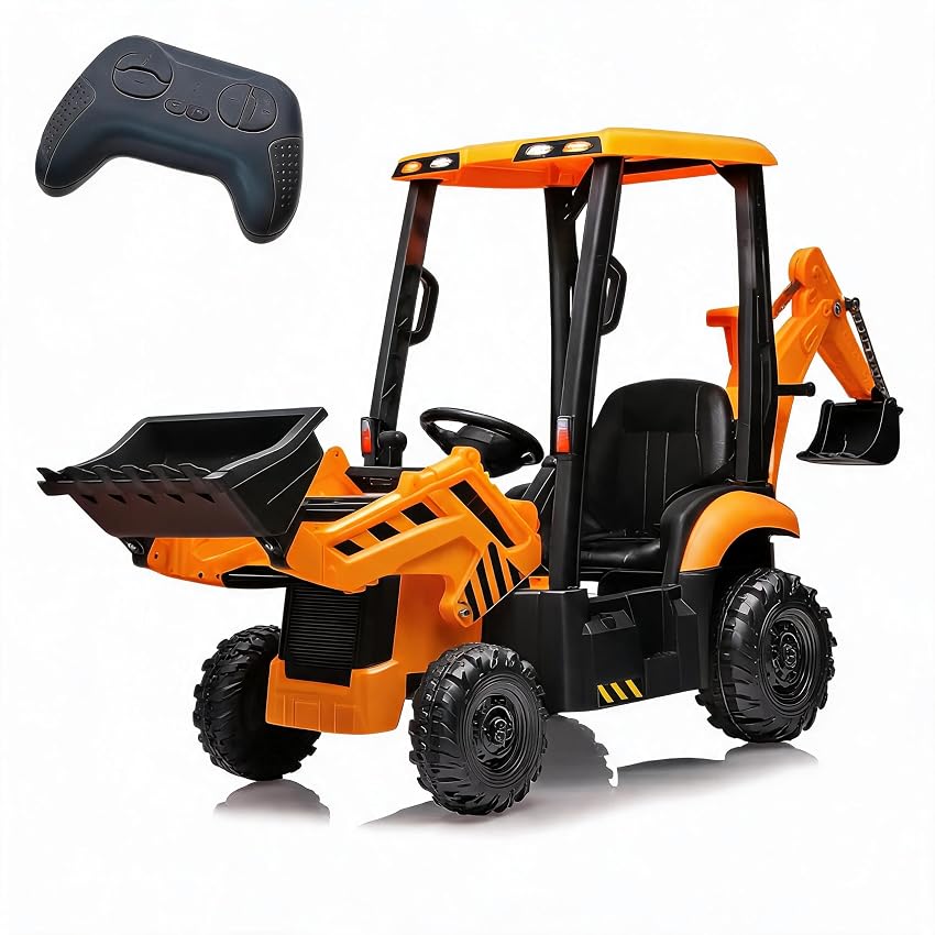 Garvee Escavatore Elettrico per Bambini 12V 4-in-1 con Doppio Motore
