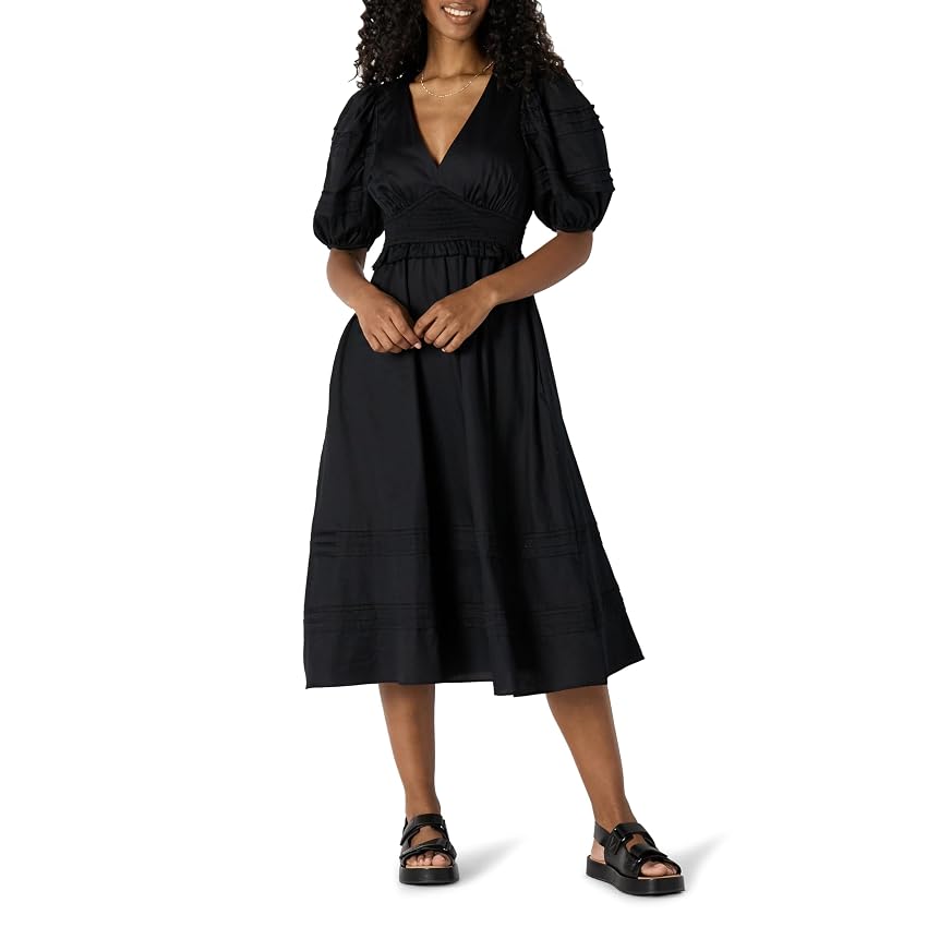 Amazon Essentials Abito Midi in Raso di Cotone con Busto Aderente e Gonna Svasata