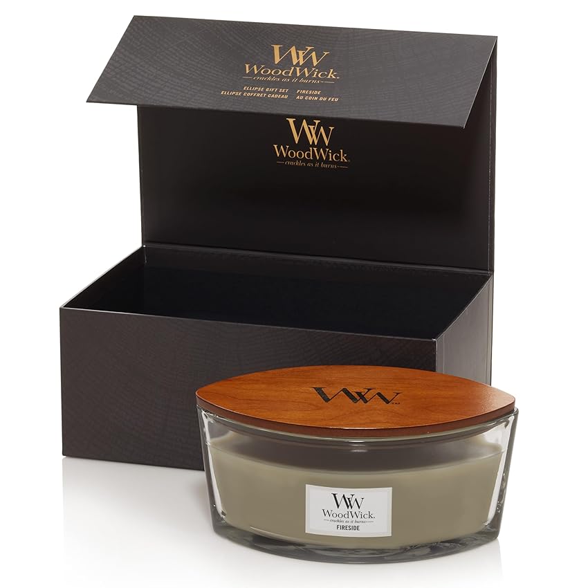 WoodWick candela profumata in confezione regalo | Candela Fireside a ellisse con stoppino WoodWick candela profumata in confezione regalo | Candela Fireside a ellisse con stoppino