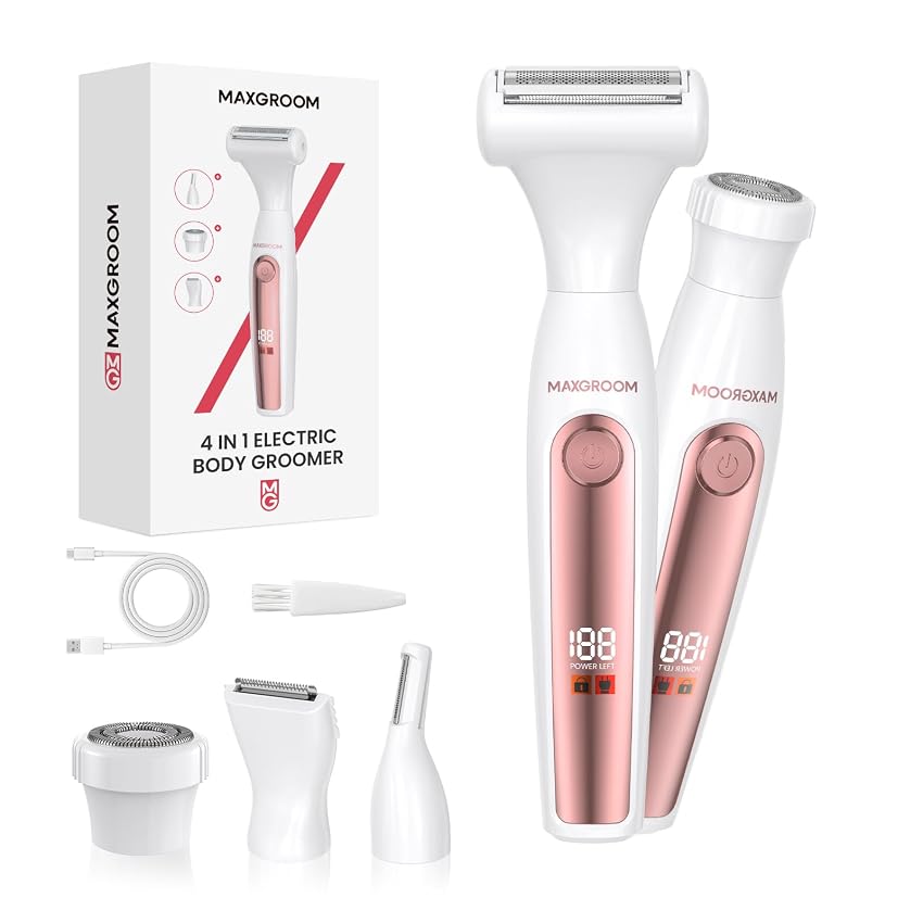 MAXGROOM 4 In 1 Rasoio Elettrico Donna Depilatore Corpo Donna(Bianco)