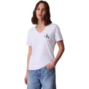 Calvin Klein Donna T-Shirt Maniche Corte Confezione da 2 Logo Tee con Scollo a V