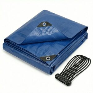 CoverUp! Telo impermeabile blu 3 x 3 200 g/m² con 10 gomas di fissaggio e occhielli