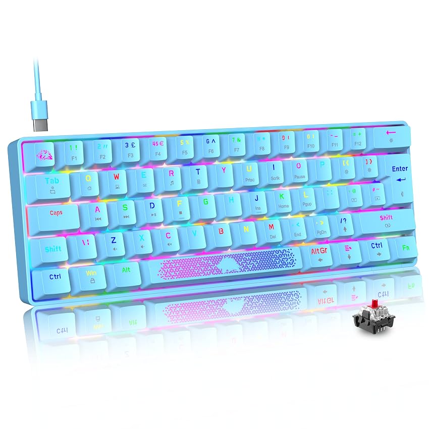 Tastiera Meccanica Switch Marrone 60% Compatto 62 Tasti USB C Wire RGB Retroilluminato