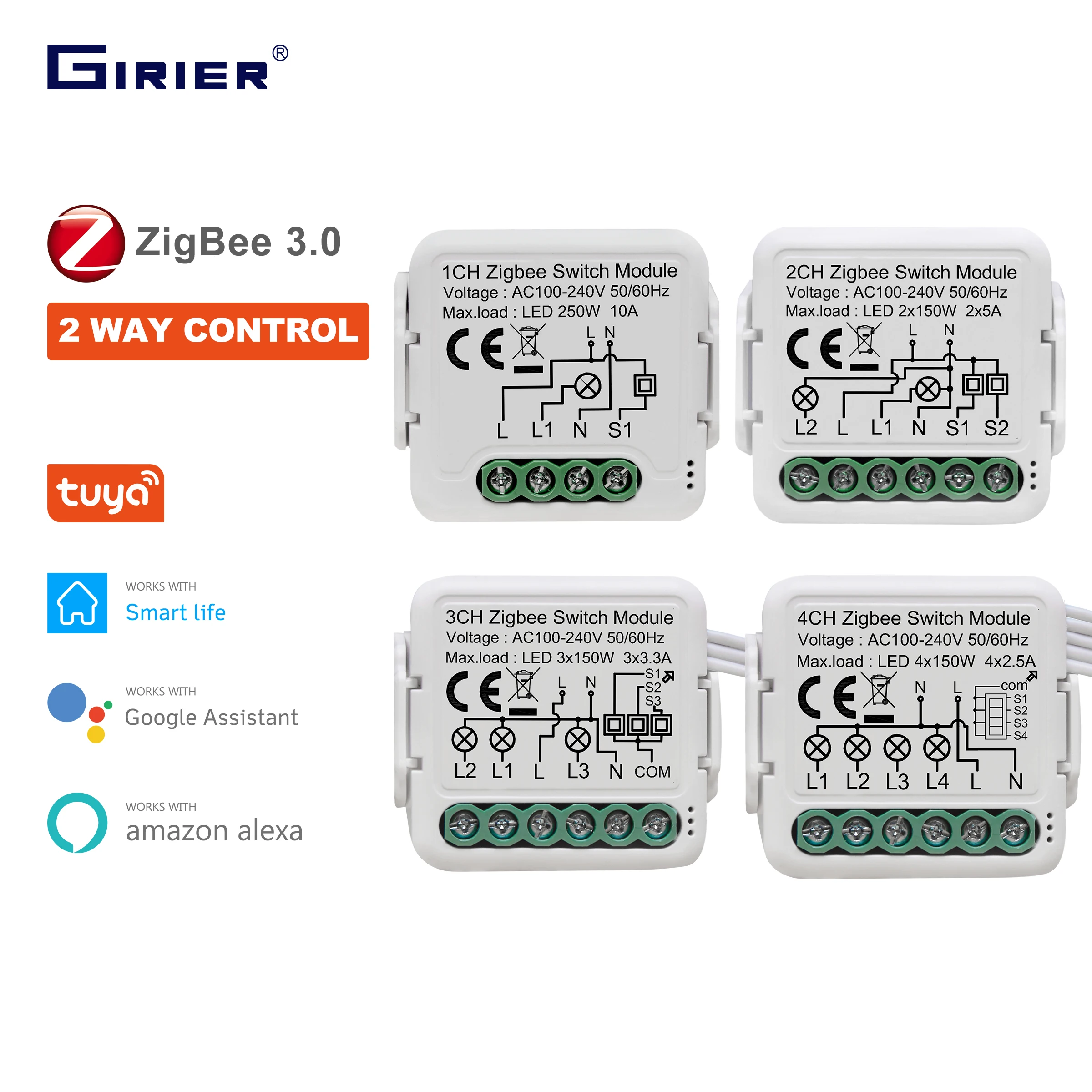 GIRIER Tuya ZigBee 3.0 Modulo interruttore della luce