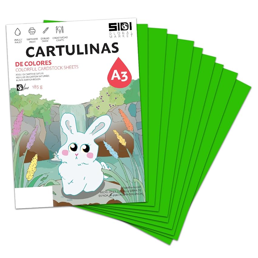 Cartoncino A3 Verde 185 g Carta cartoncino per lavoretti creativi