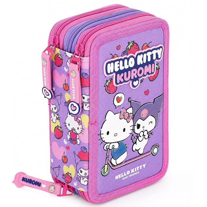 Clondo Astuccio Scuola 3 Scomparti Completo Per Hello Kitty Kuromi Fan