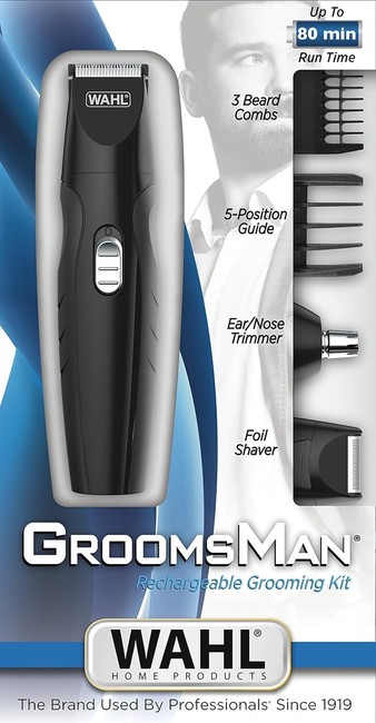 Wahl GroomsMan Kit Rasoio Regolabarba Trimmer Elettrico Ricaricabile