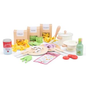 Woet&reg; &ndash; Cibo Giocattolo Pasta Set in Legno per Bambini &ndash; Alimenti Giocattolo con Pentole