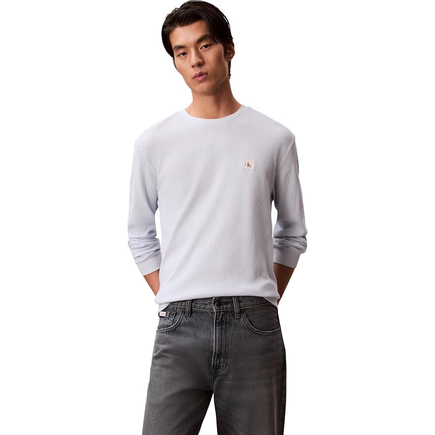 Calvin Klein Uomo Maglietta Maniche Corte Waffle Badge Tee con Scollo Rotondo