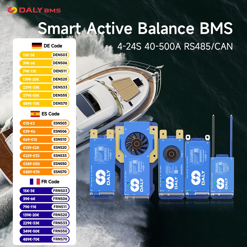 DALY Smart Active Balance BMS 1A con bilanciamento attivo Bluetooth UART 40A 60A 100A